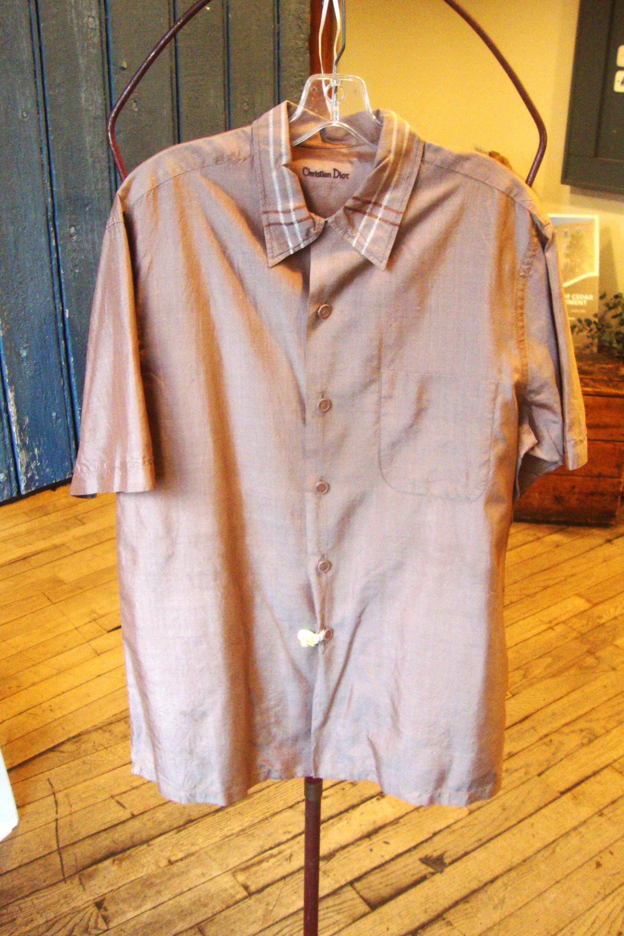 Vintage 1950's Silk Christian Dior Loop Collar Short Sleeve Shirt