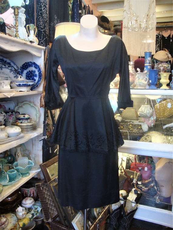 Vintage  1940's 1950's Black Satin Cocktail Party… - image 1