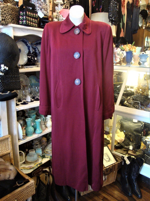 Vintage 1940's 40's Maroon Wool Gabardine Winter … - image 7