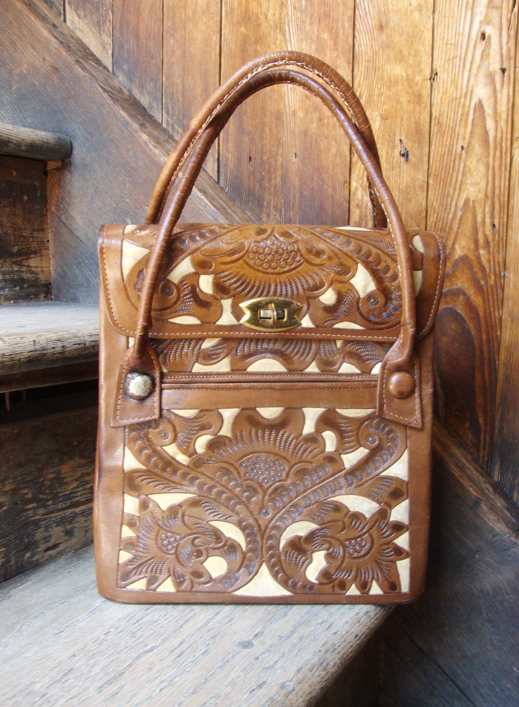 バッグ 1950s vintage carving leather handbag Retro 1950s Japanese Carved Leather Handbag Purse Vintage | eBay
