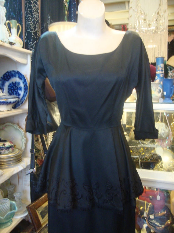 Vintage  1940's 1950's Black Satin Cocktail Party… - image 2