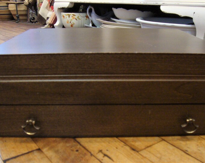 Vintage Wooden Silverware Flatware Storage Box Chest With Drawer/dark