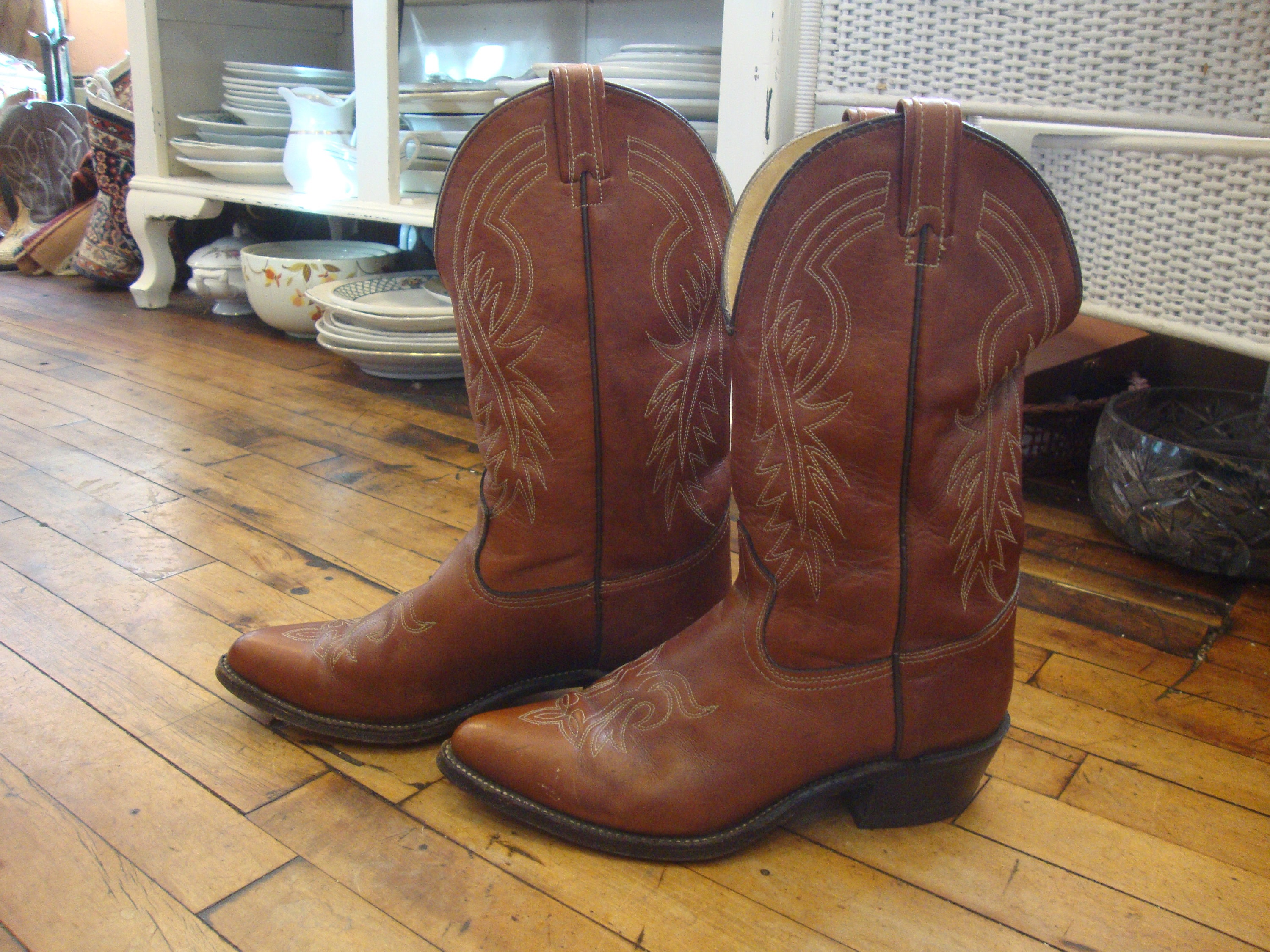 American Vintage Men’s Size 9 Brown Leather Western Cowboy Boots Hand Crafted Los Altos Men main image 2
