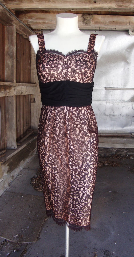 Vintage 1950's Dress * Black Lace Pin Up Wiggle Dr