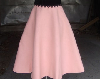 1950's Margie Webb Original Pink Felt Full Skirt with Black Velvet * 26" Waist