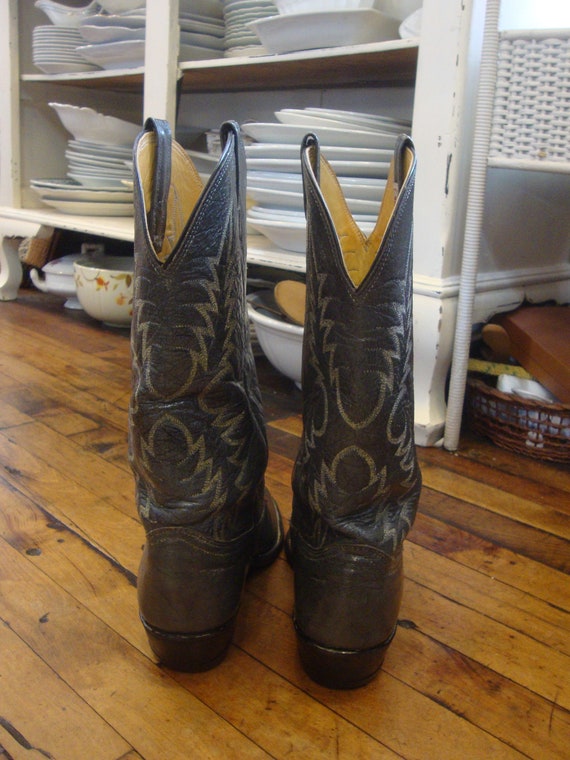 Vintage Nocona Gray Leather Western Cowboy Boots/… - image 5