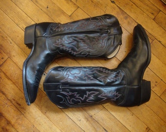 Vintage Justin Black Leather Western Cowboy Boots/Men's size 9D