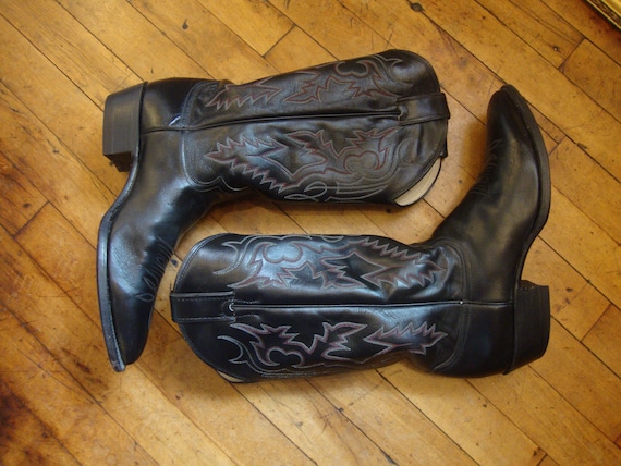 Vintage Justin Black Leather Western Cowboy Boots… - image 1