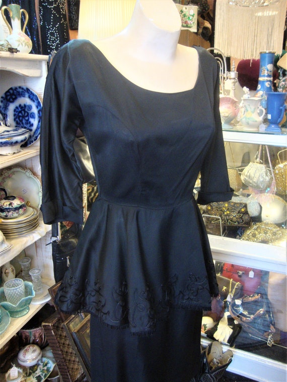 Vintage  1940's 1950's Black Satin Cocktail Party… - image 6