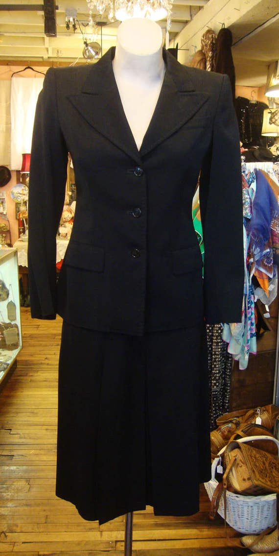 Vintage 1940's Suit * Black Gabardine Suit with Pl