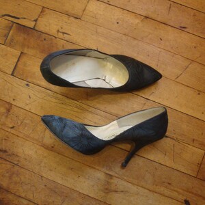 Vintage 1950s Black Sateen Starburst High Heel Pumps - Size 6