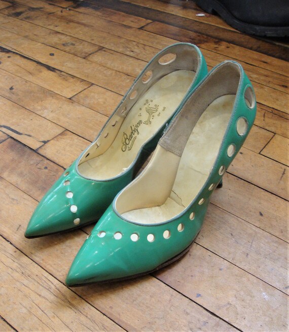 Vintage 1950's 1960's  Turquoise Shiny High Heels… - image 5