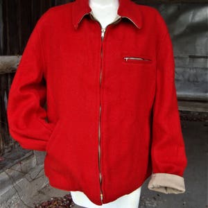 Vintage 1940&#39;s 1950&#39;s Tan Twill and Red Wool Reversible Back Belt Jacket * Size 44