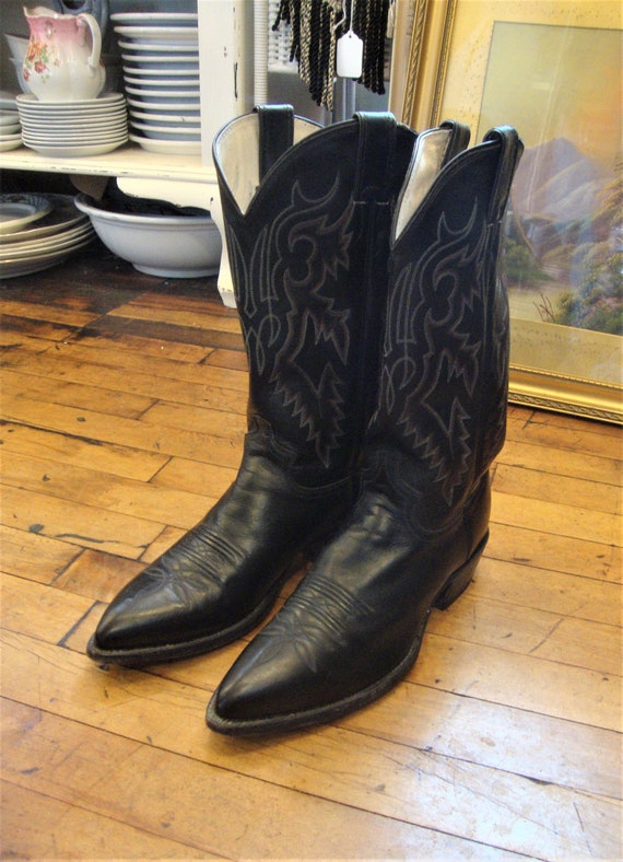Vintage Justin Black Leather Western Cowboy Boots… - image 4