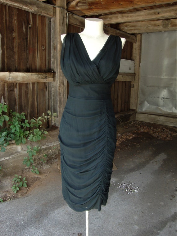 Vintage 1950's Sexy Shirred Black Chiffon Wiggle Draped Cocktail Dress *  XXS-XS - Etsy