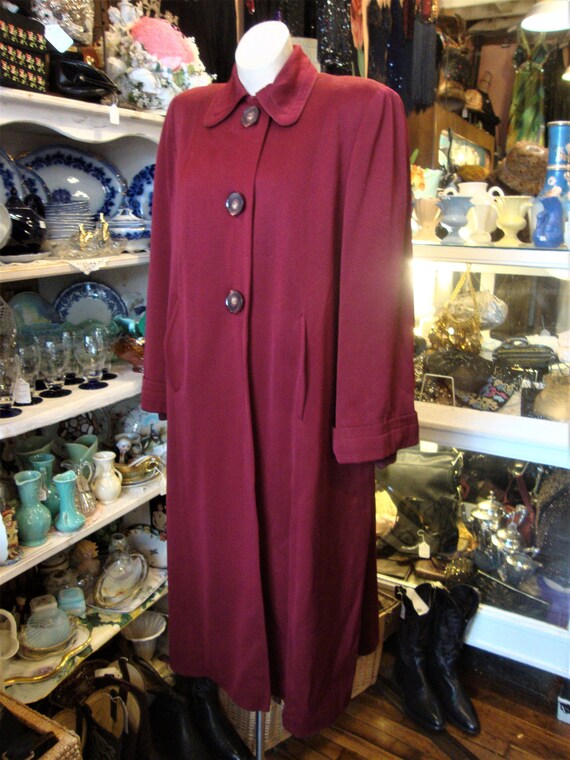 Vintage 1940's 40's Maroon Wool Gabardine Winter … - image 5