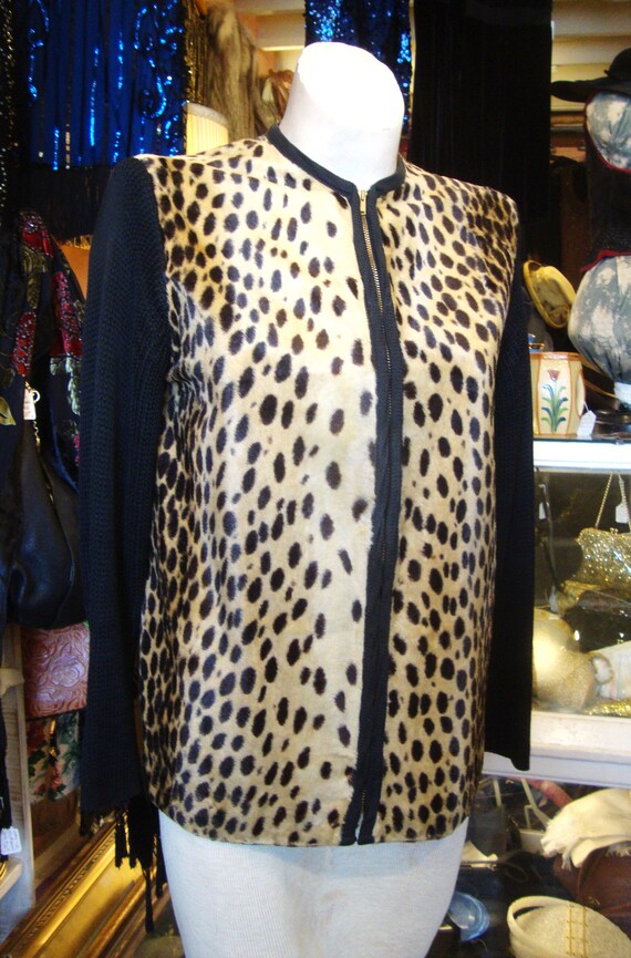 Vintage 1960's Faux Cheetah Fur Zip Front Top or … - image 4