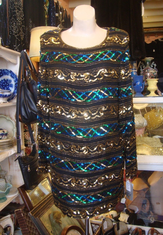 Vintage 1980's 1990's Sequin and Beaded Silk Party