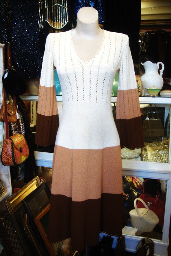 Vintage 1970's 70's Tri-Color Picardo Knits Dress… - image 1