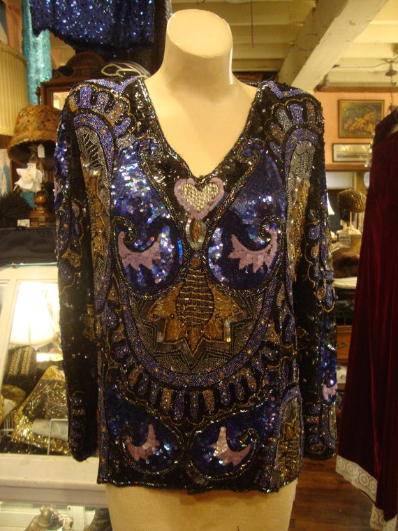 Vintage Beaded and Sequin Trophy Party  Top/Jean f