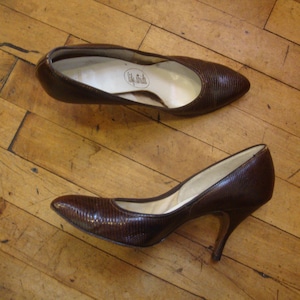 Vintage 1950&#39;s 1960&#39;s Brown Faux Reptile High Heel Pumps Shoes/Size 7 AA