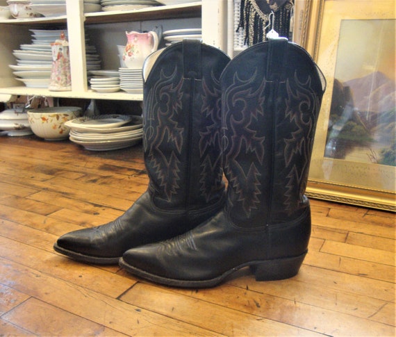 Vintage Justin Black Leather Western Cowboy Boots… - image 2