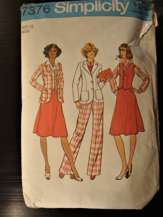 Vintage 1970's Sewing Pattern for Jacket, Vest, Skirt and Pants