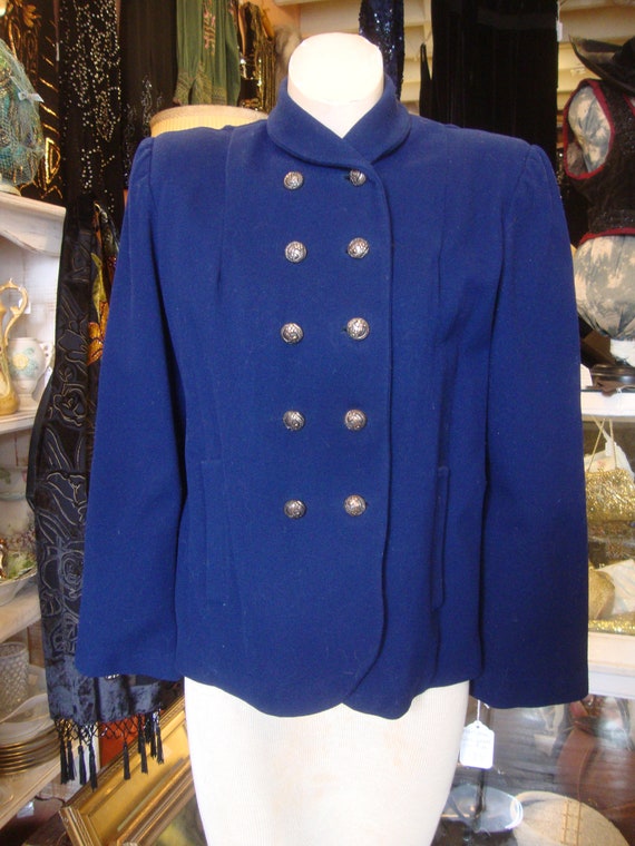 Vintage 1940's Blue Wool Jacket Blazer Jacket * S… - image 1
