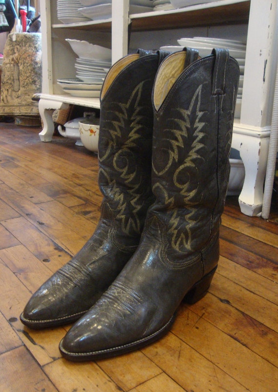 Vintage Nocona Gray Leather Western Cowboy Boots/… - image 6
