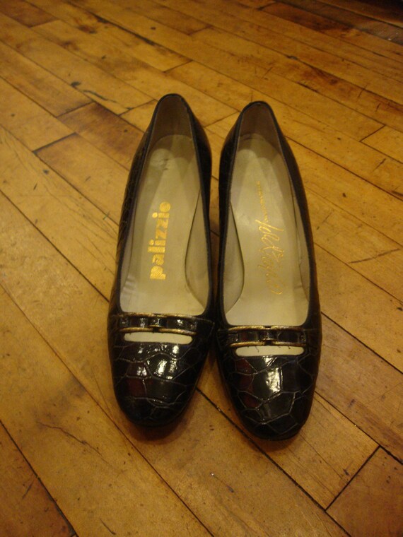 Vintage 1960's Palizzio Black Alligator Pumps Shoe