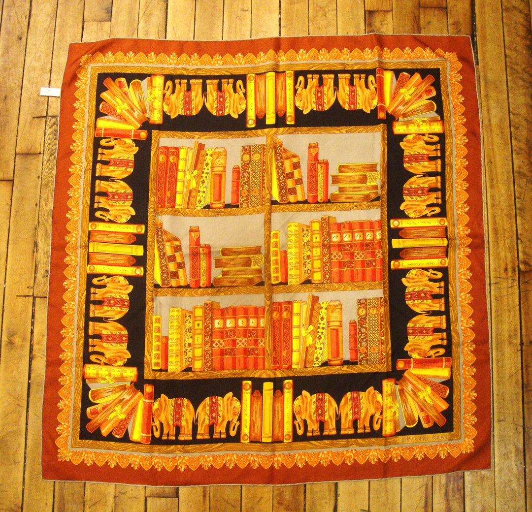 Vintage Andre Claude Canova Silk Scarf With Books and Elephants - Etsy