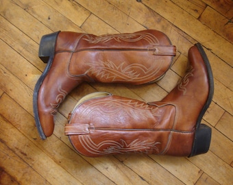 Vintage Texas Marke Mittelbraun Leder Cowboy Western Stiefel/ Größe 9 EE/Handmade