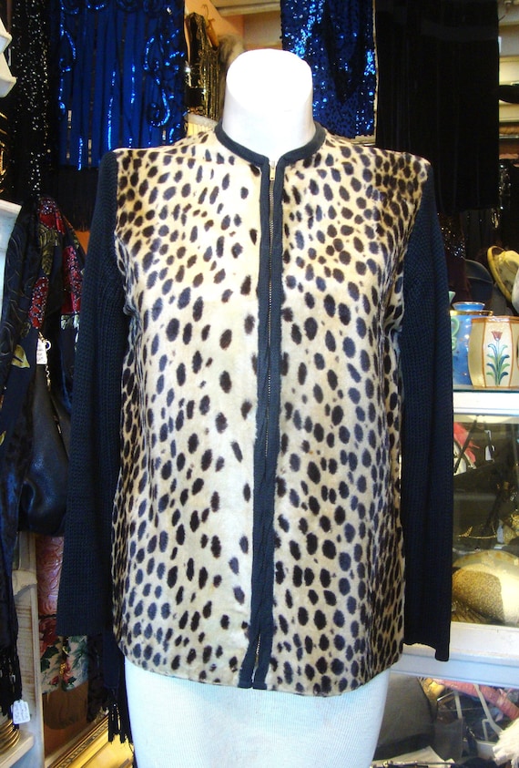 Vintage 1960's Faux Cheetah Fur Zip Front Top or … - image 1