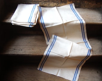Vintage Antique Blue Stripe Linen Kitchen Towels