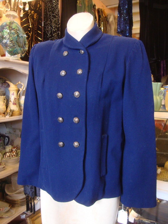 Vintage 1940's Blue Wool Jacket Blazer Jacket * S… - image 3