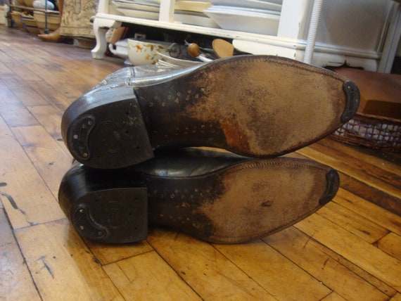 Vintage Nocona Gray Leather Western Cowboy Boots/… - image 7