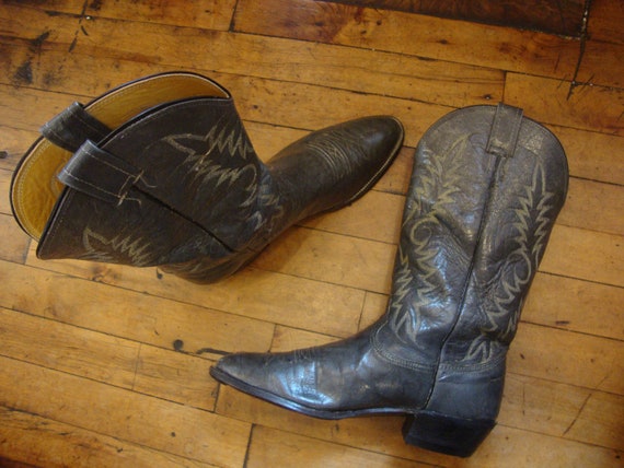 Vintage Nocona Gray Leather Western Cowboy Boots/… - image 9
