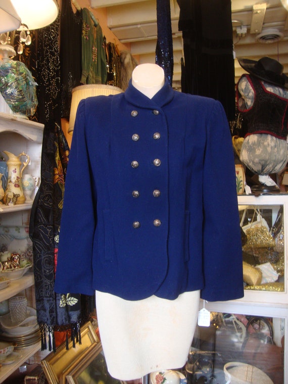 Vintage 1940's Blue Wool Jacket Blazer Jacket * S… - image 2
