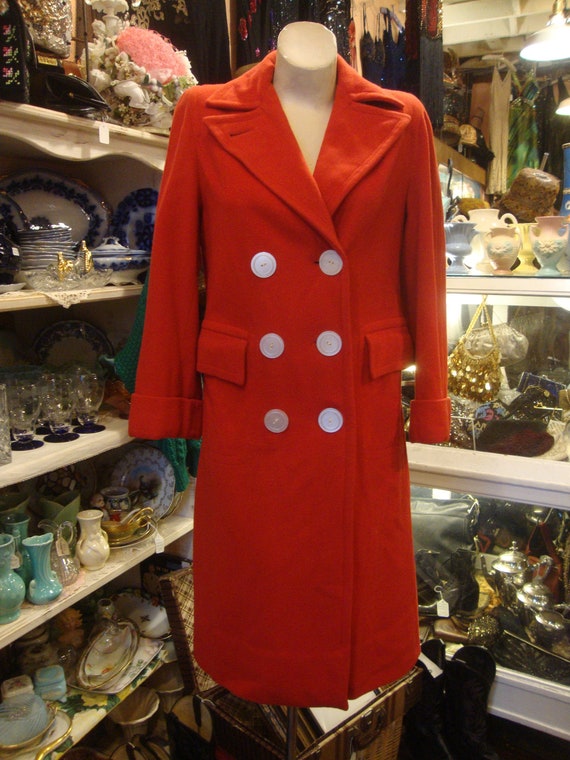 Vintage 1940's 40's Red Wool Reefer Coat/Double B