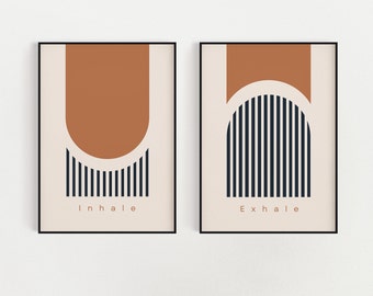 Inhale Exhale Printable Wall Art, Abstract Japandi Yin Yang Design, 2 Piece Set, Gift for Mindfulness Zen Seekers, Mid Century Modern Art
