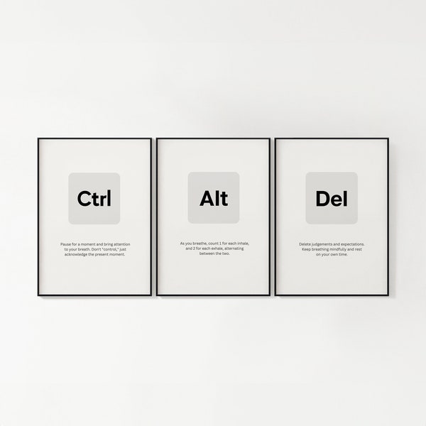 Achtsamkeits-Kunstdrucke, Windows-PC-Humor, Strg Alt Entf, minimalistische zeitgenössische Kunst, Atemerinnerung, Büroposter, druckbare Wandkunst