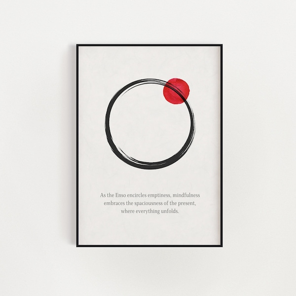 Enso Circle Printable Wall Art, Minimalist Asian Decor, Zen Quote About Mindfulness, Buddhist Wisdom, Gift for Meditators,  Digital Download