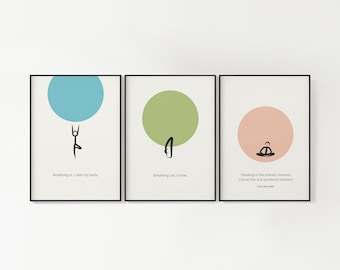 Thich Nhat Hanh Quote Wall Art Prints, Mindfulness Poster, 3-Piece Set, Minimalist Modern Art, Yoga Studio Decor, Digital Download