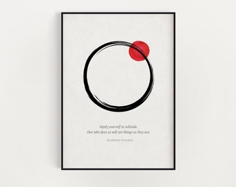 Enso Zen Circle Printable Wall Art Print, Mindfulness Gift, Inspirational, Motivational Minimalist Decor, Buddhist Proverb About Solitude