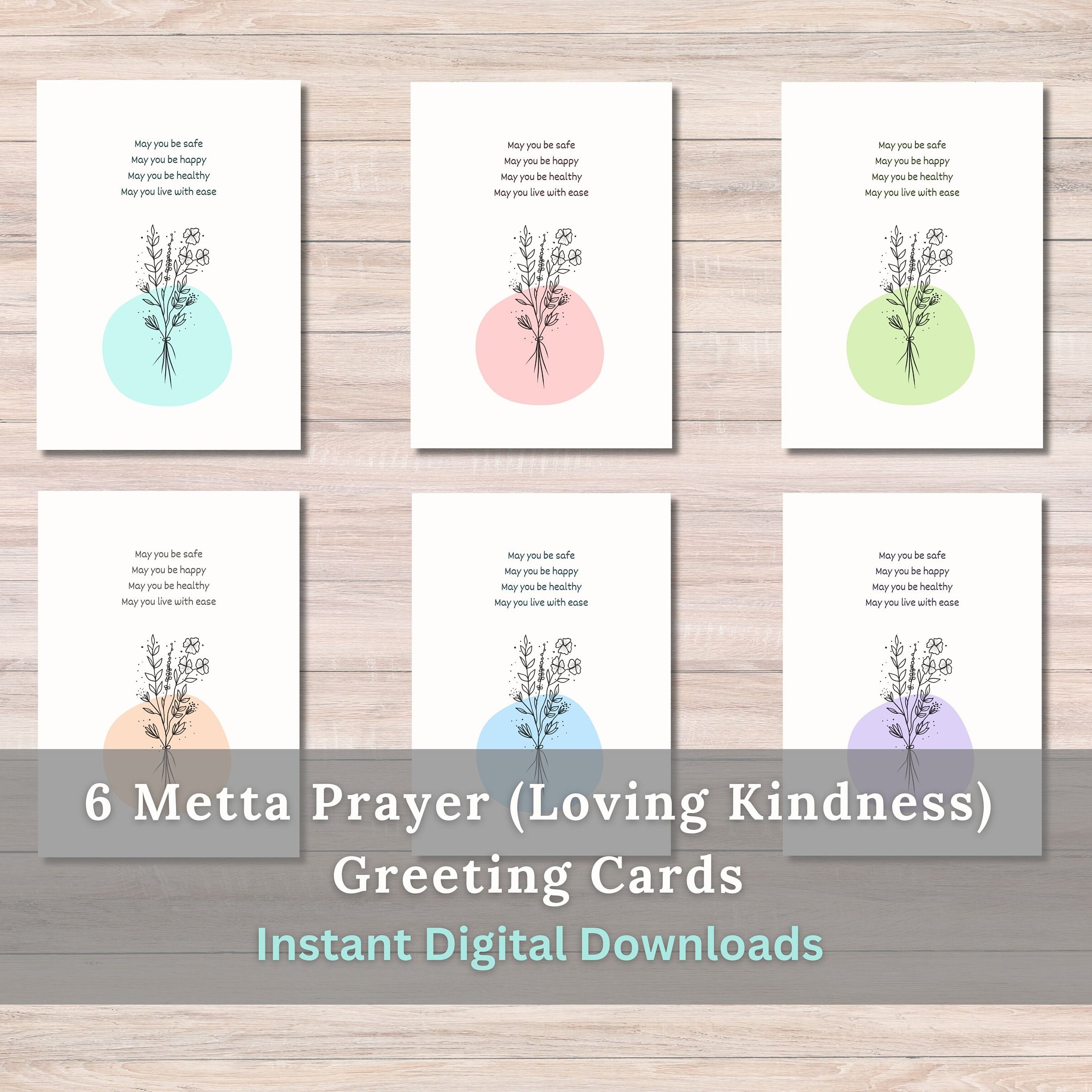 Metta Prayer Greeting Cards: Minimalist Flower Bouquet (Digital Download)