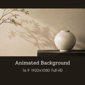May include: A round, off-white ceramic vase with a smooth finish and a narrow neck, positioned on a dark rectangular surface. The text "Animated Background" and "16:9 1920x1080 Full HD" is displayed at the bottom of the image.