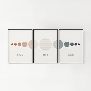 Inhale Exhale Printable Wall Art, Abstract Mid Century Modern, 3-Piece Breathwork Art, Mindfulness Meditation Gift, Zen Den Decor