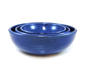 Large Stacking bowls Blue nesting bowls Ceramic nesting bowls Blue prep bowl Blue mixing bowl Pottery bowl set Modern bowl set Blue pottery