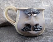 Grumpy face mug, tan mustache coffee mug cup