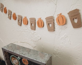 Pumpkin Spice Latte Garland, Coffee Bar Decor, Fall Coffee Lover Gift, Autumn Banner